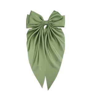 Barrette maxi nœud de papillon en satin couleur kaki